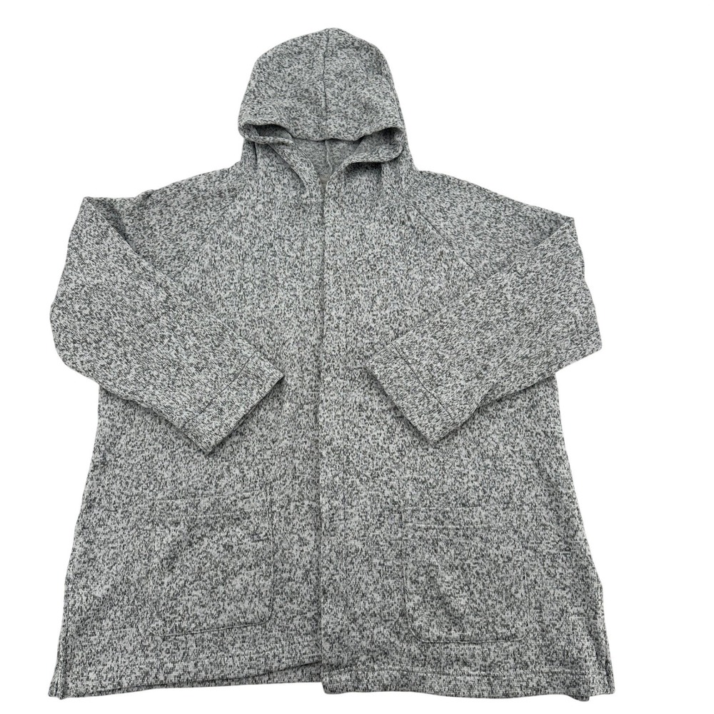 LL Bean Gray Speckled Knit Hooded Cardigan Sweater Cozy Lounge Warm Women's XL